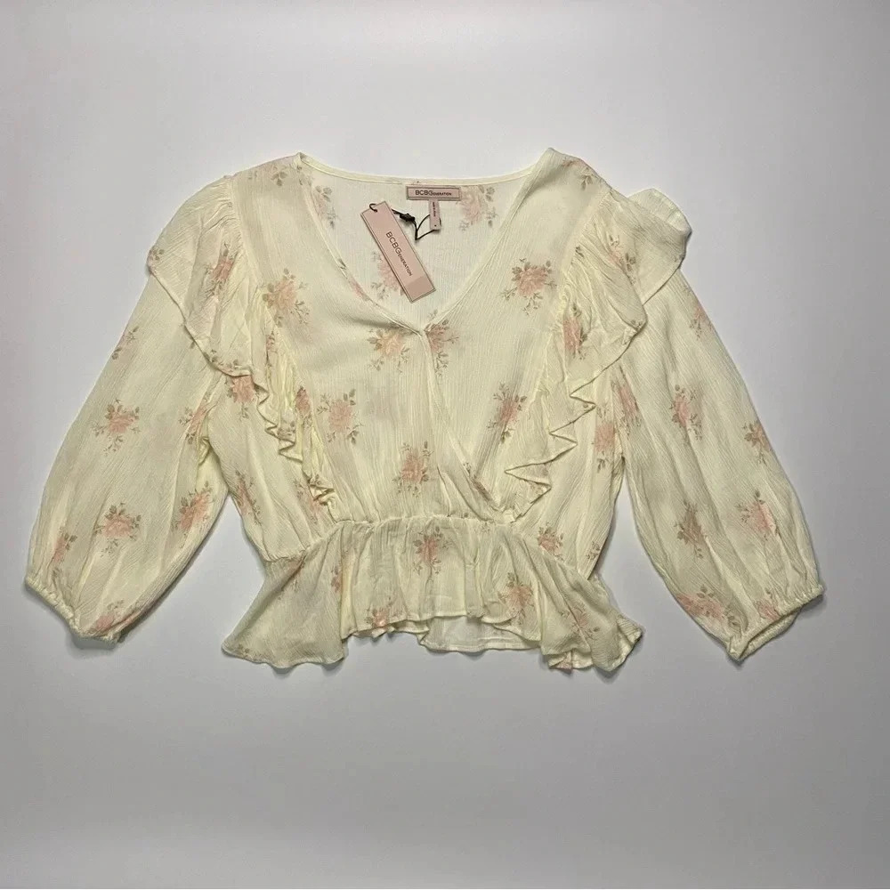 NEW BCBGeneration Medium Floral Ruffle Crossover Blouse